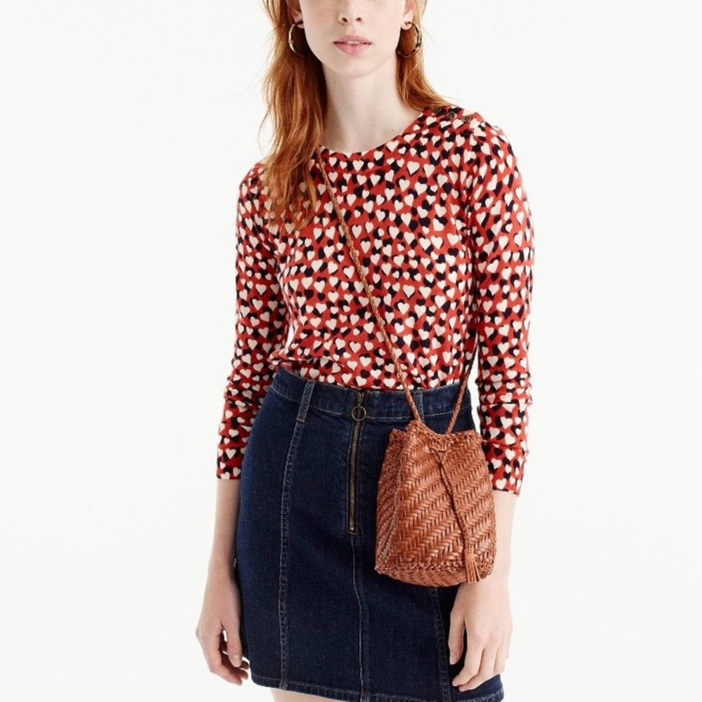 J. Crew Merino Wool Tippi Sweater in Red Heart Print NWOT